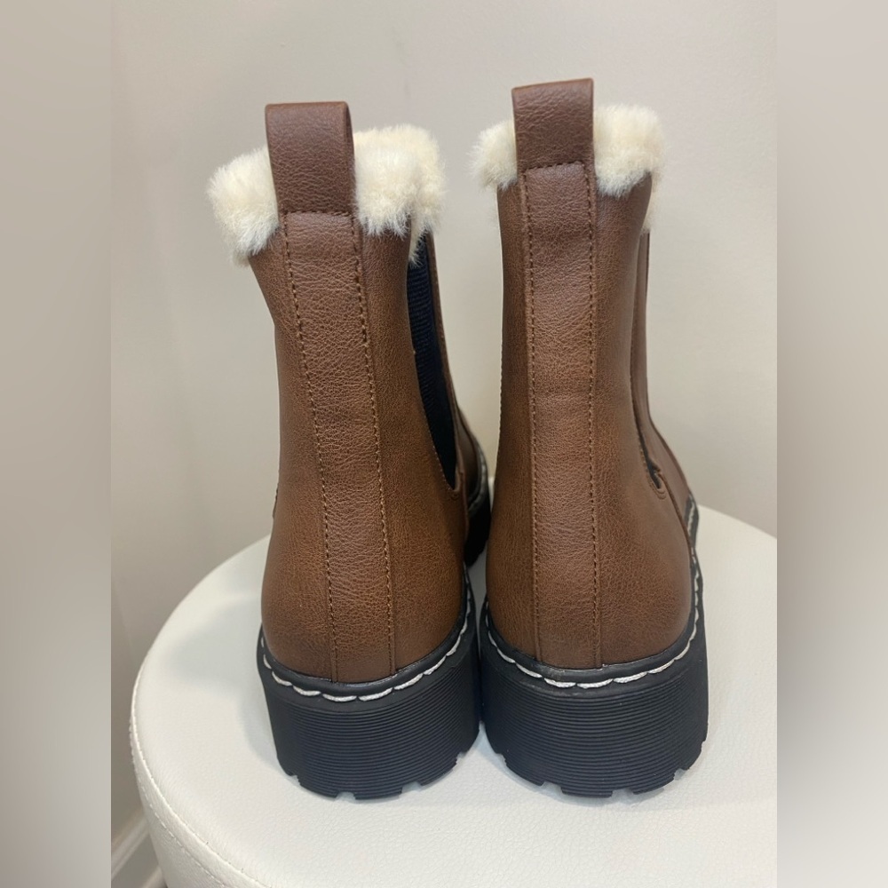 Portland Boot Company Women's Faux Fur Trim Chelsea Boot Brown - Picture 3 of 7